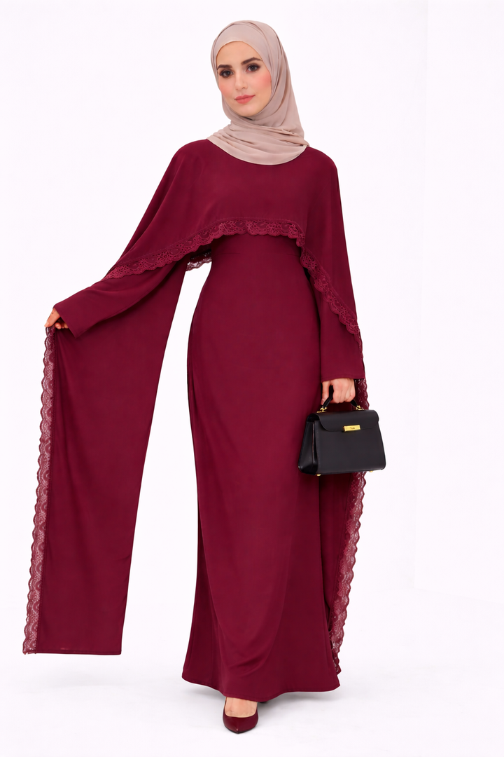 Lace Trim Modest Abaya Dress