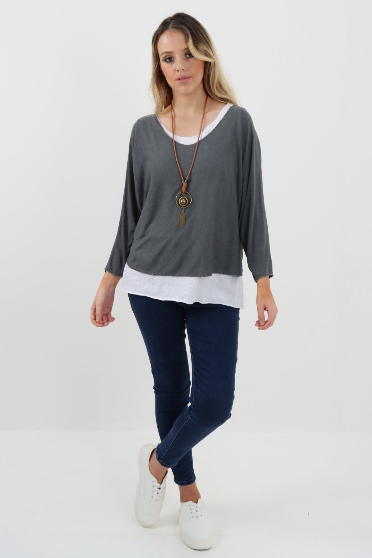 Made In Italy 2 in 1 Soft Knit Plain Necklace Jumper Top