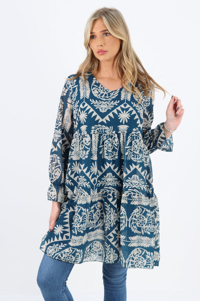 Made In Italy Tiered Printed Smock Dress