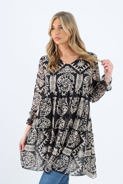 Made In Italy Tiered Printed Smock Dress