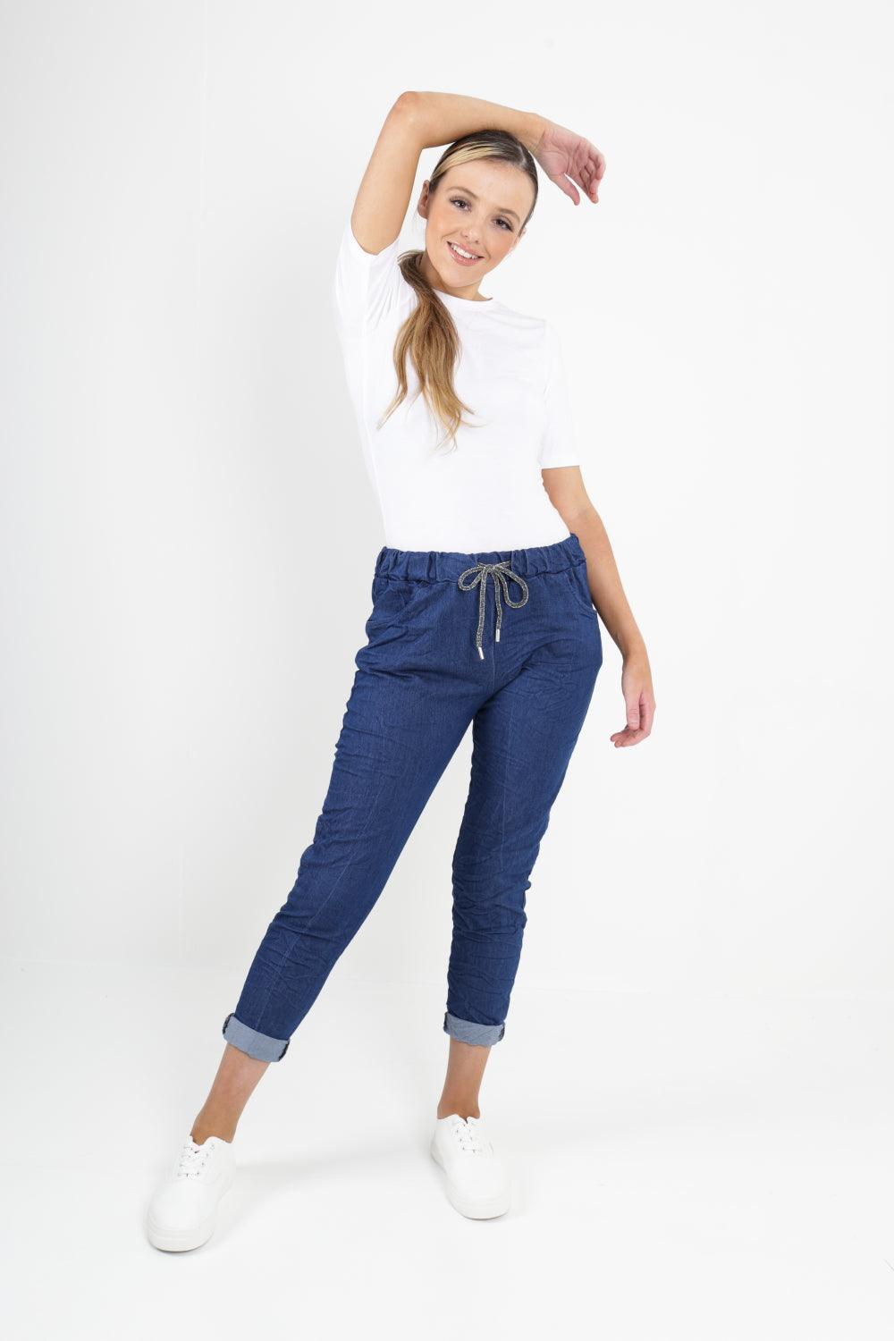 Denim Look Stretch Magic Pants - Lashra Fashion