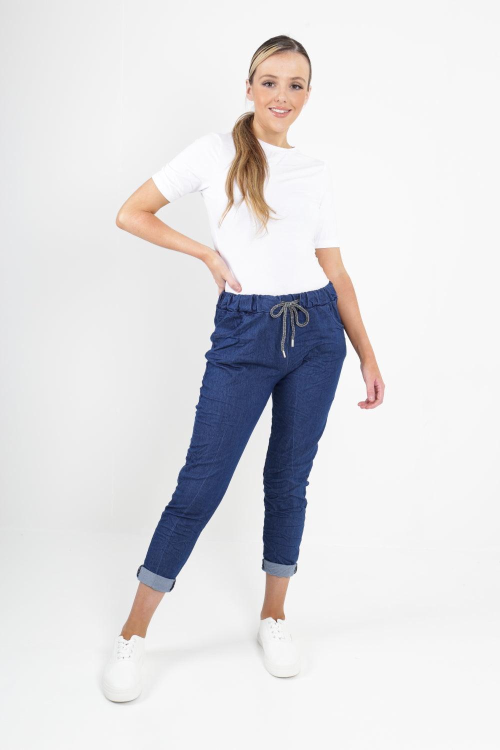 Denim Look Stretch Magic Pants - Lashra Fashion