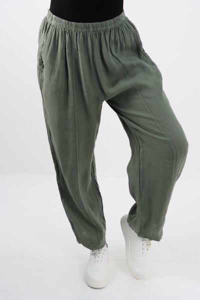 Made In Italy Plain Linen Trousers