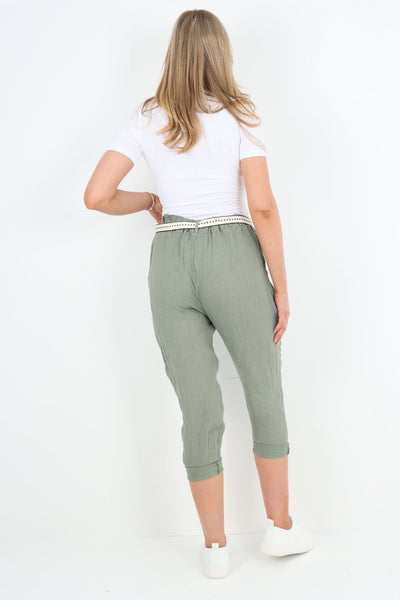 Plain Belted Linen Trousers