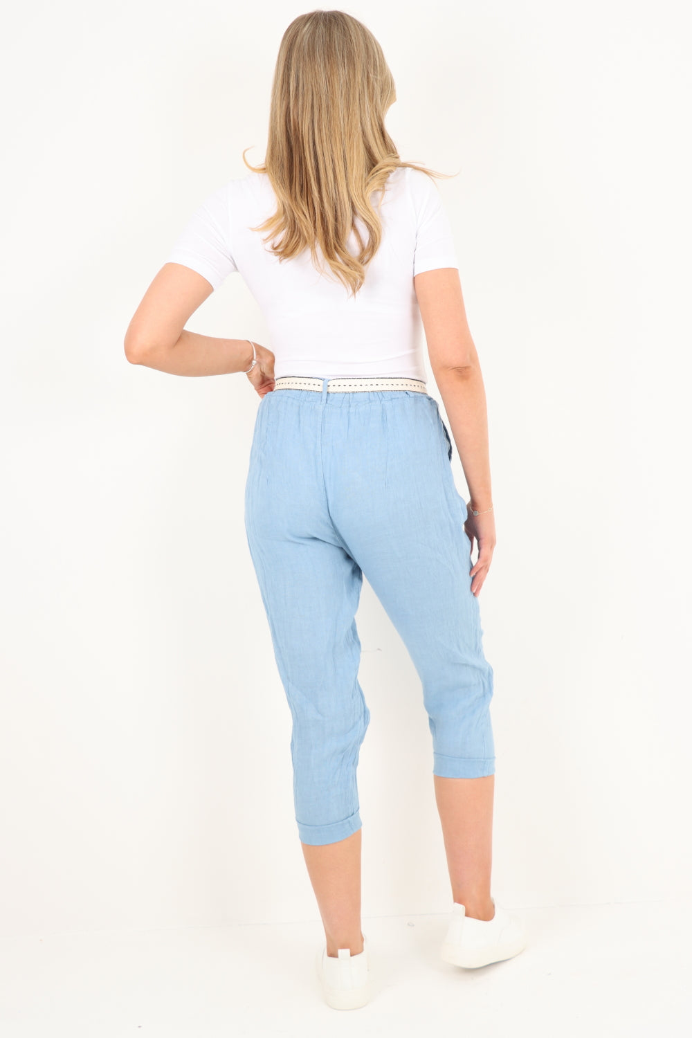 Plain Belted Linen Trousers