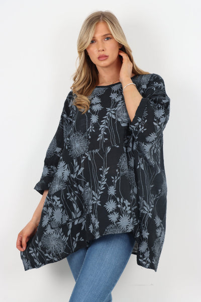 Floral Print Oversized Tunic Top