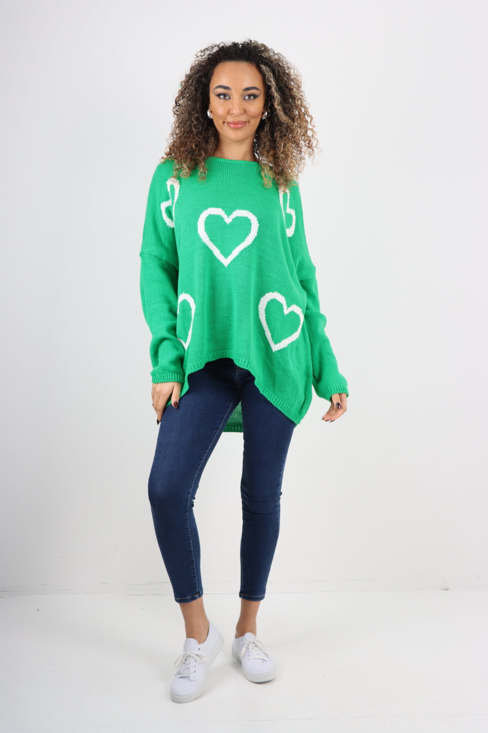 All Over Heart Print  Chunky Knit Jumper Top