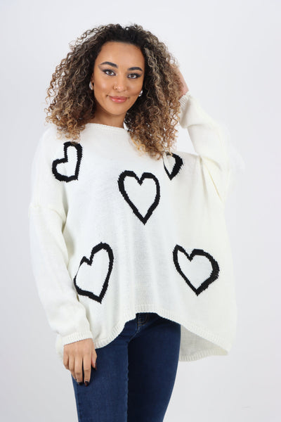 All Over Heart Print  Chunky Knit Jumper Top