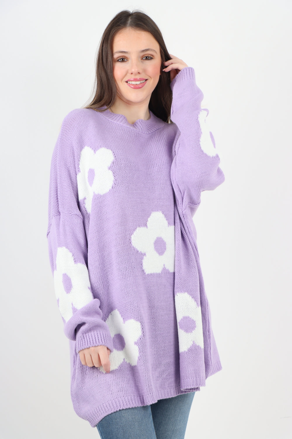 Ditsy Floral Oversized Knitted Jumper Top