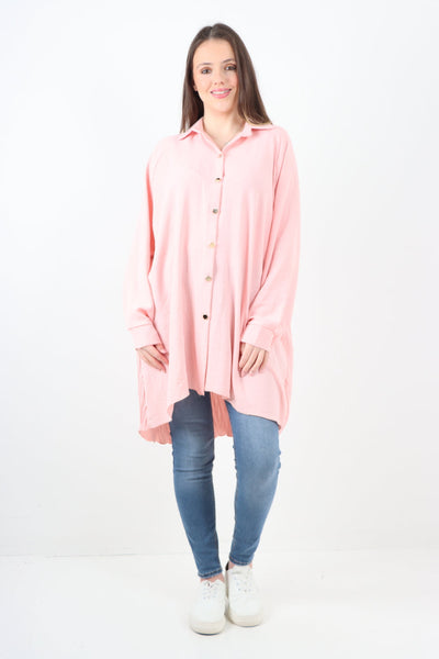 Oversized Gold Button Back Wrinkle Shirt Top