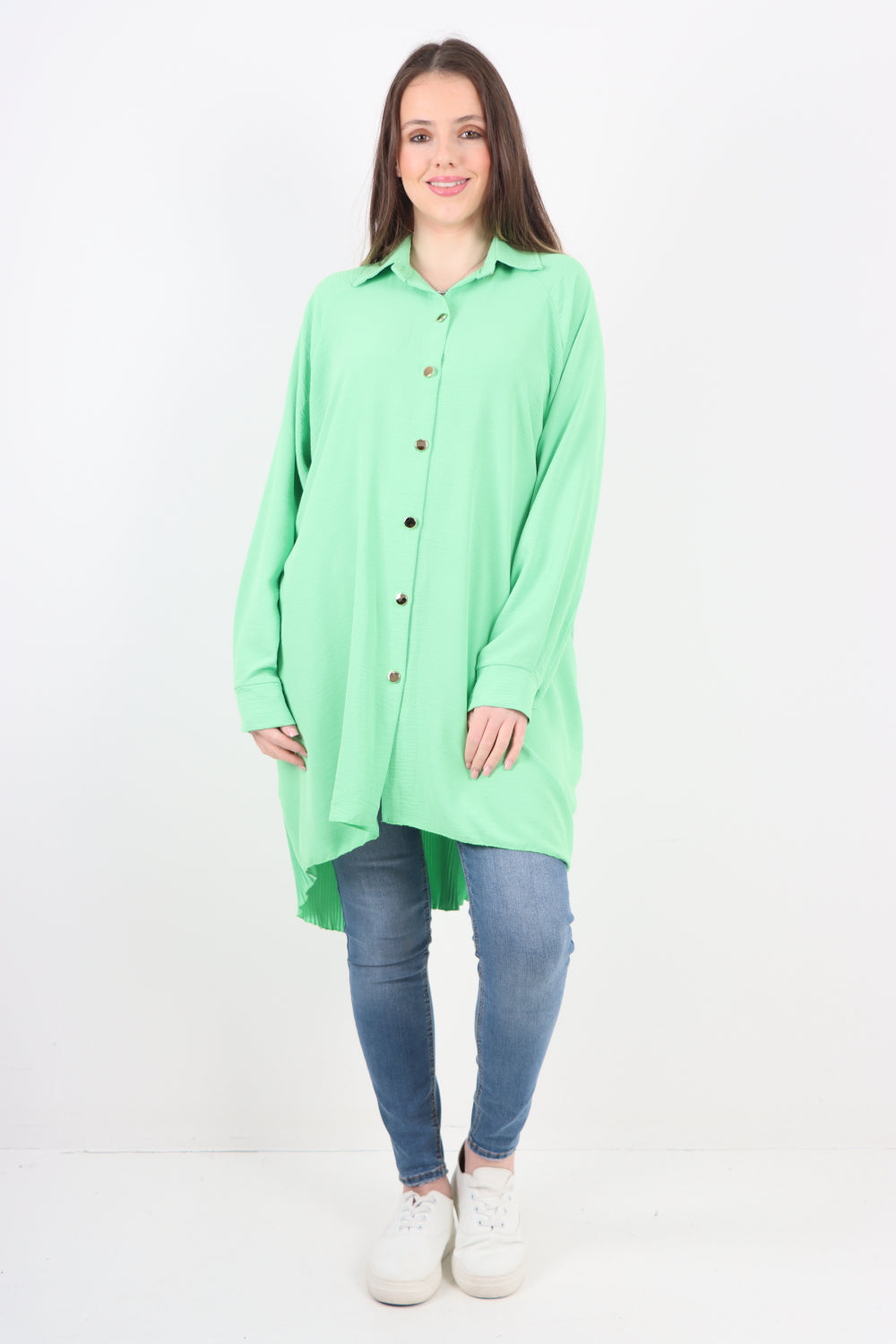 Oversized Gold Button Back Wrinkle Shirt Top