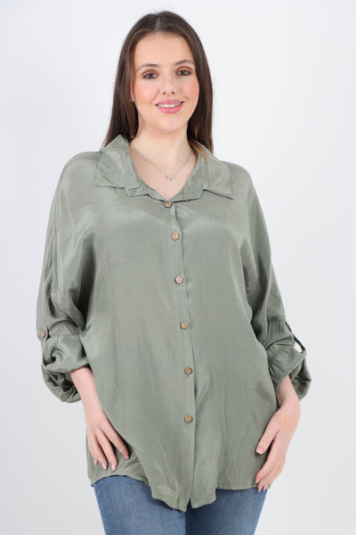 Plain Button Up Silk Shirt Top