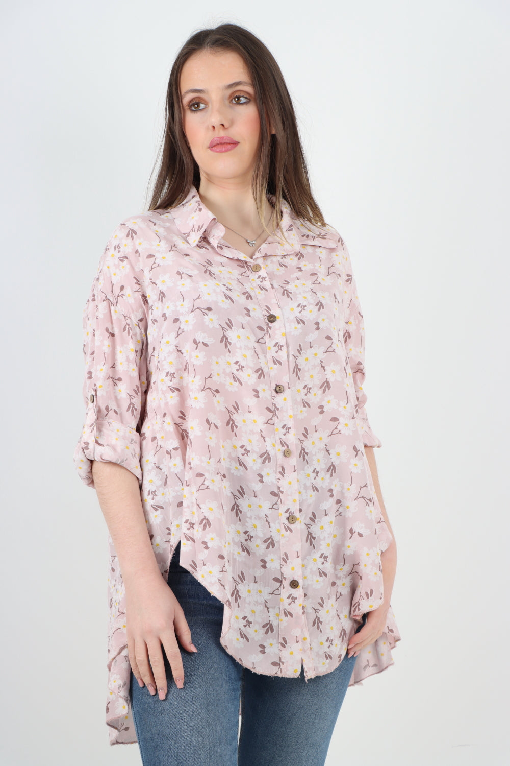 Floral Print Dip Hem Shirt Top