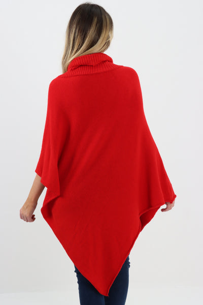 Made In Italy Star Ribbed Cowl Neck Poncho Top