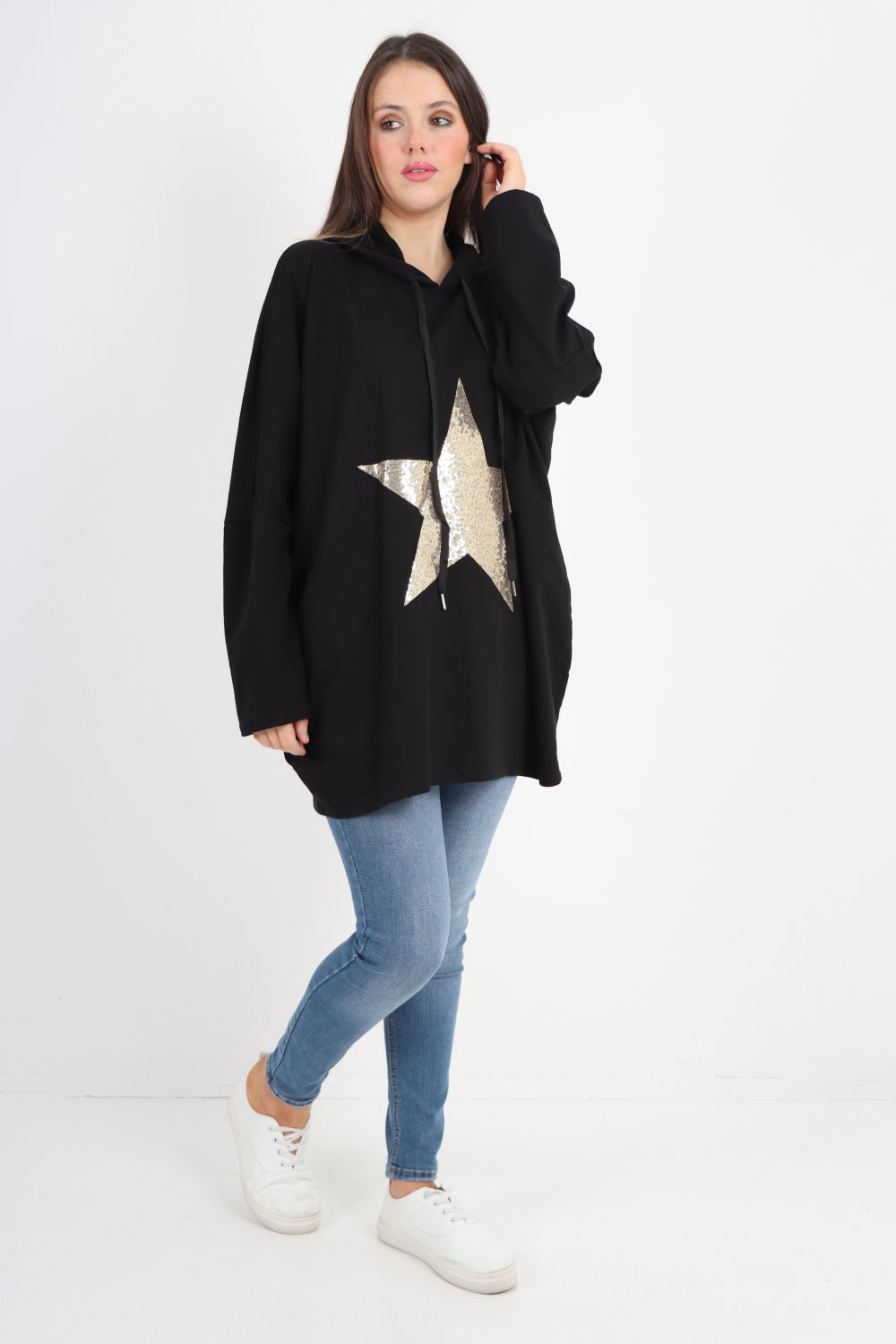 Oversized Sequence Star Hoodie Top