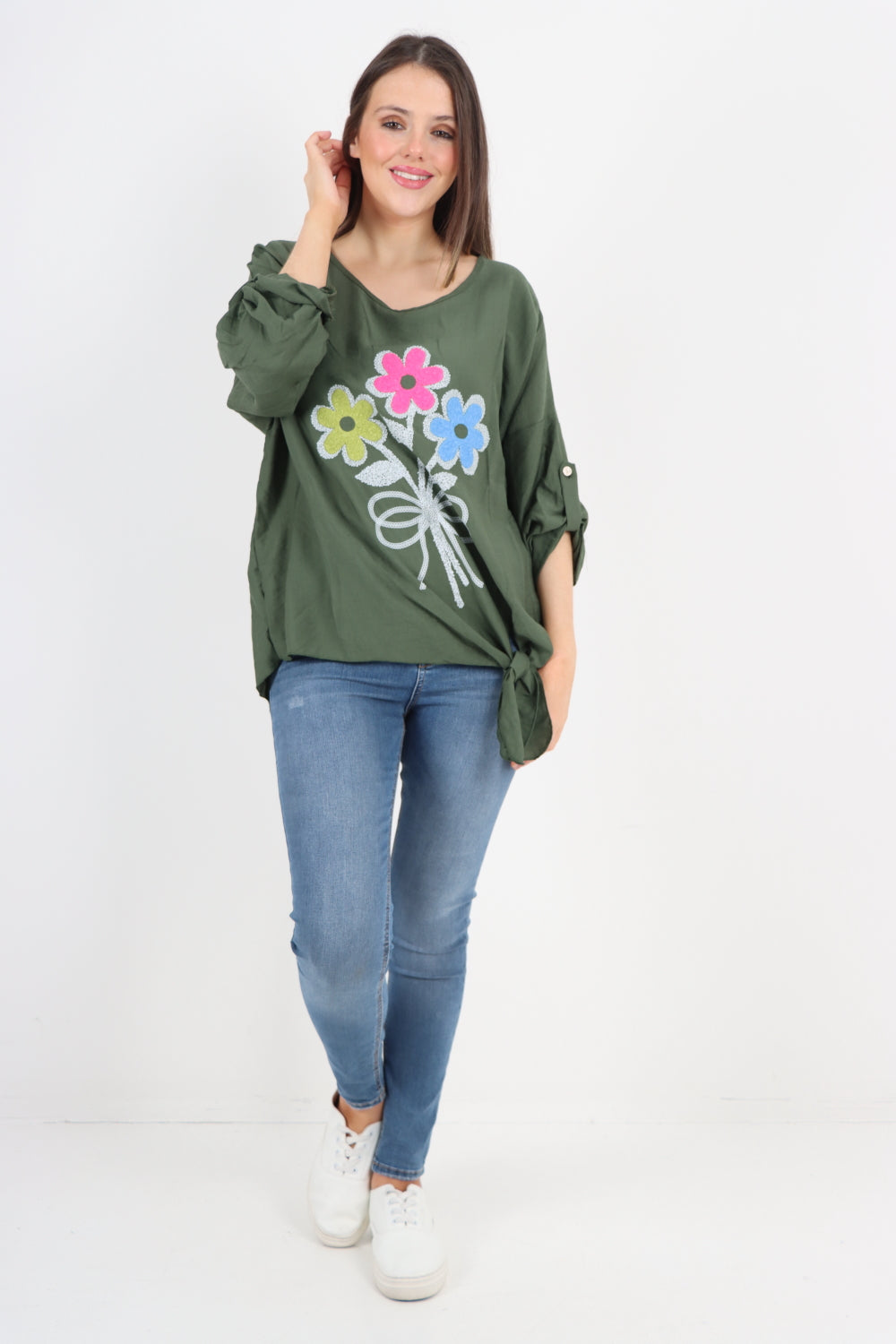 Ditsy Floral Print Knot Side Tunic Top