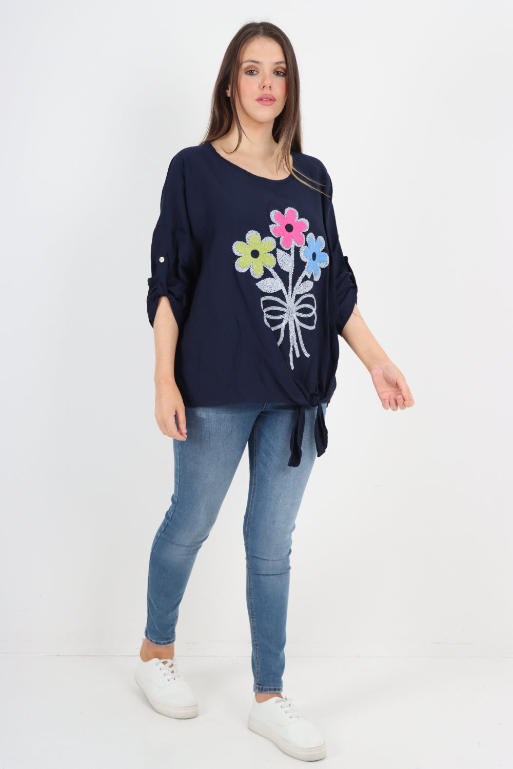 Ditsy Floral Print Knot Side Tunic Top
