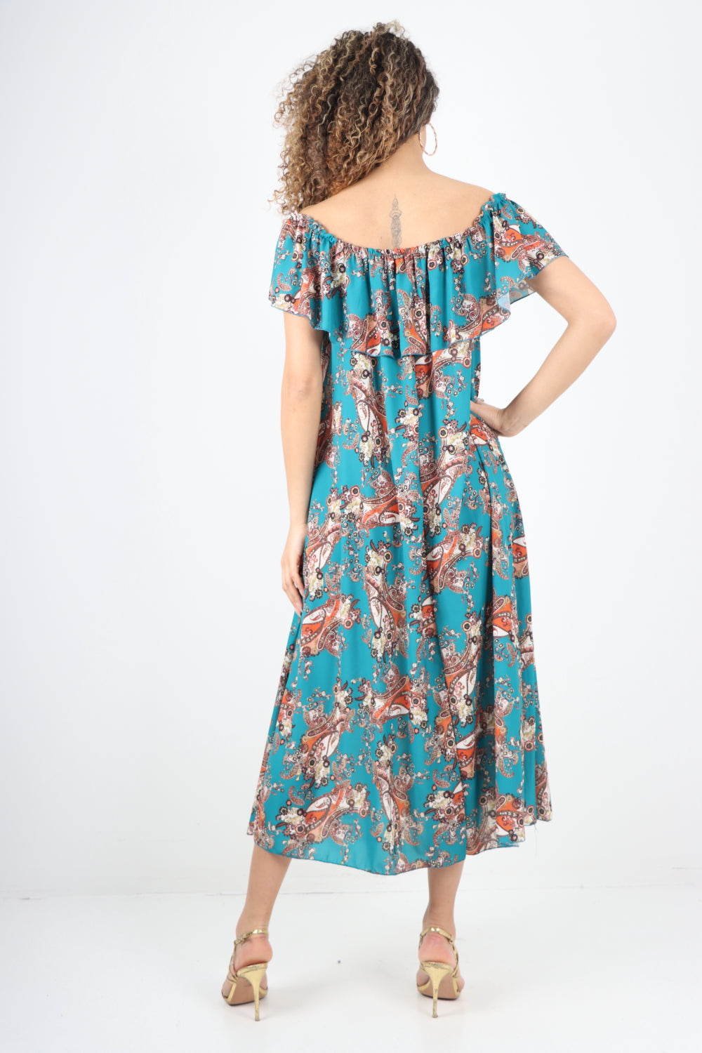 Paisley Printed  Bardot Maxi Dress