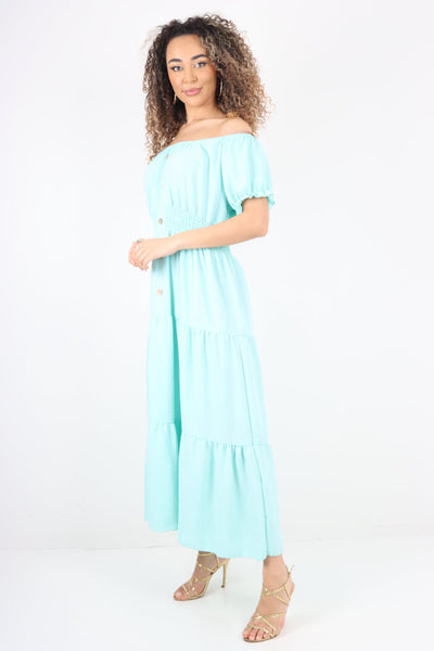 Shirred Elasticated Puffed Sleeve Maxi dress