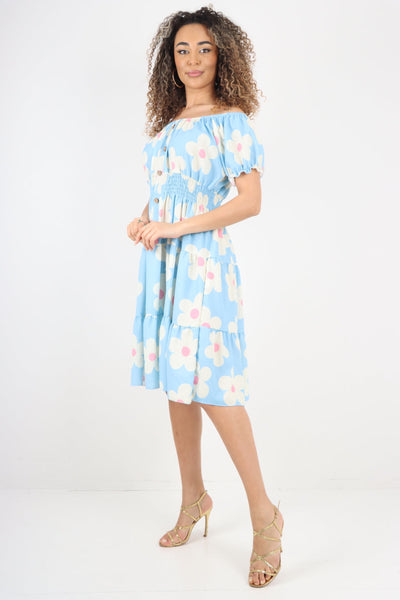 Button Detailed  Ditsy Floral Printed  Midi Dress