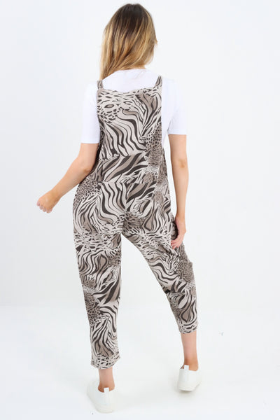 Made In Italy Animal Print Dungaree Jumpsuit