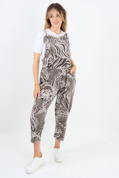 Made In Italy Animal Print Dungaree Jumpsuit