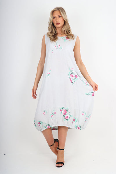 Linen Lagenlook Floral Print Sleeveless Vest Dress