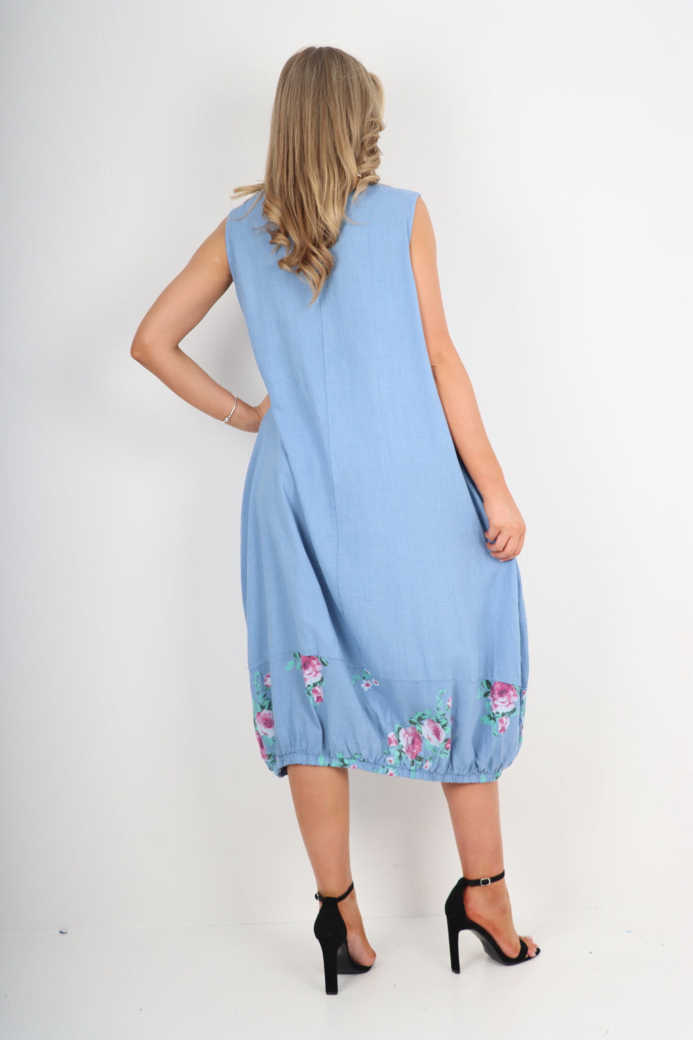Linen Lagenlook Floral Print Sleeveless Vest Dress