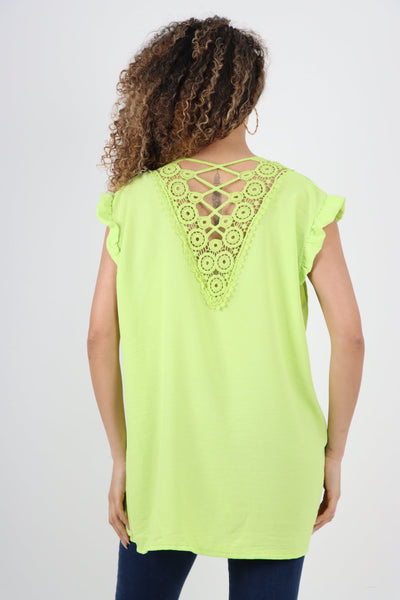 Cap Sleeve With Detailed Back Lace Design Top