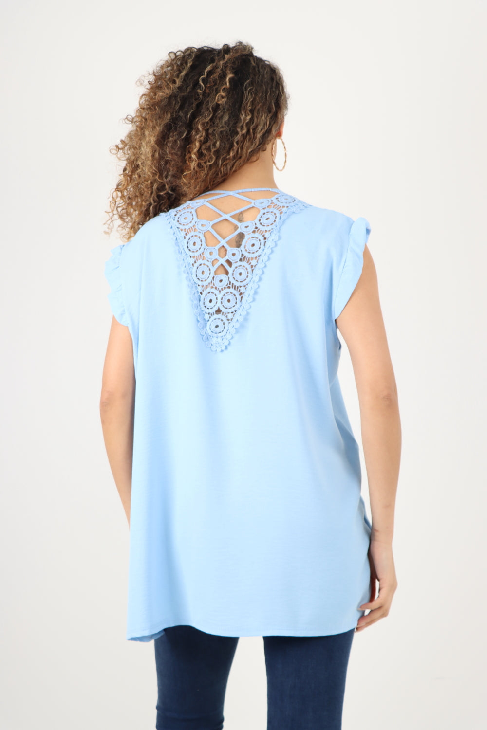 Cap Sleeve With Detailed Back Lace Design Top