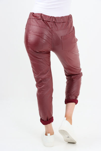 Made In Italy Wet Look Plain Trousers Pants