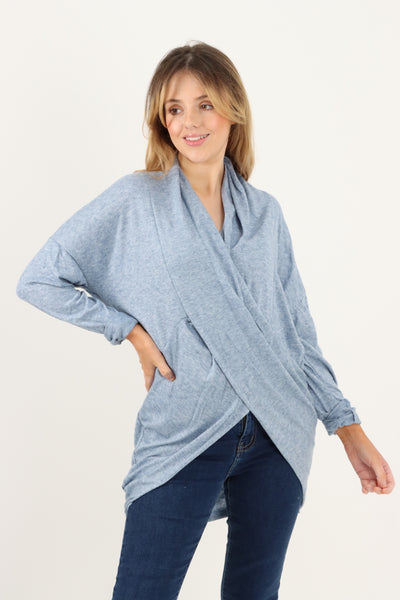 Made In Italy Plain Wrap Soft Knit Top