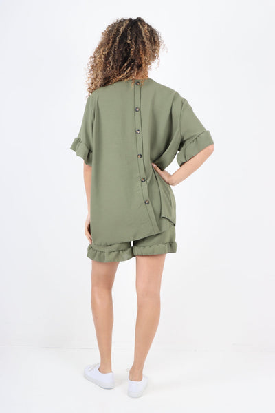 Back Button Detailed Top & Shorts Co-Ord Set