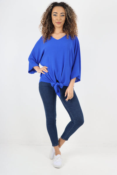 Centre Tie Front Short Sleeve Tunic Top