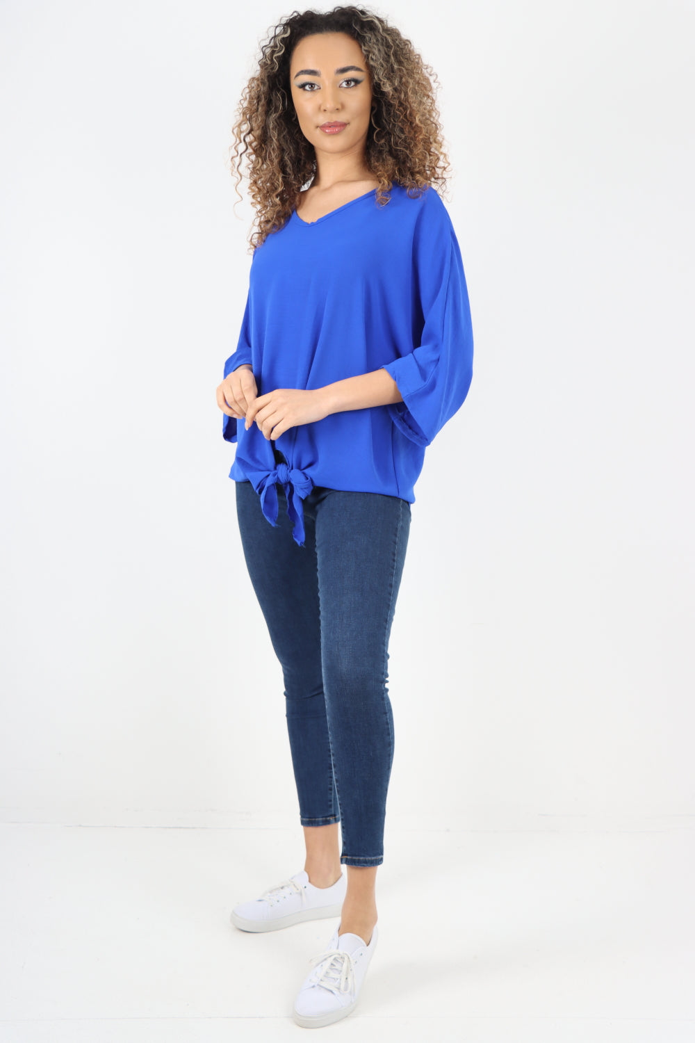 Centre Tie Front Short Sleeve Tunic Top