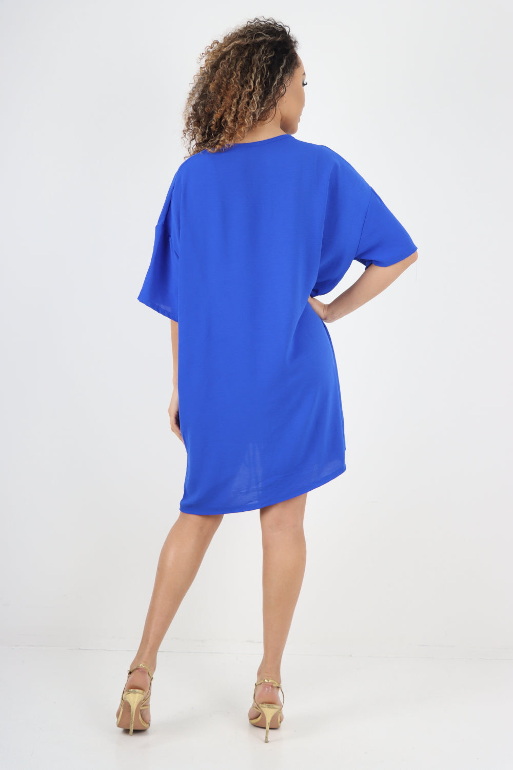 Ruched String V Neck Tunic Top
