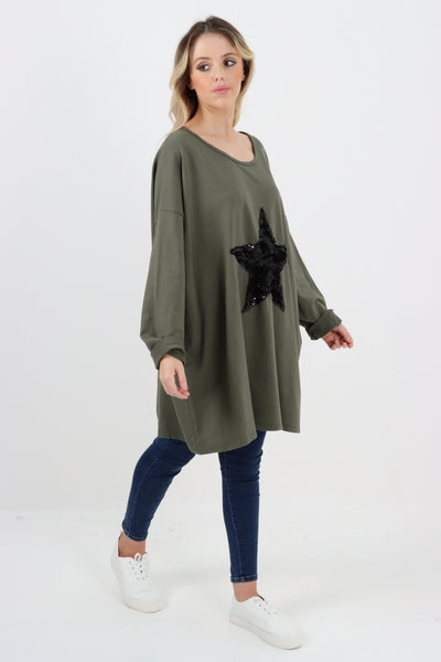 Made In Italy Sequin Star Oversized Top