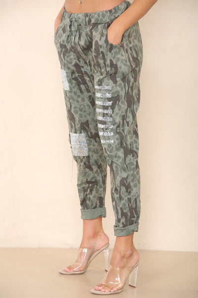 Camouflage Sequin Detail Magic Pants