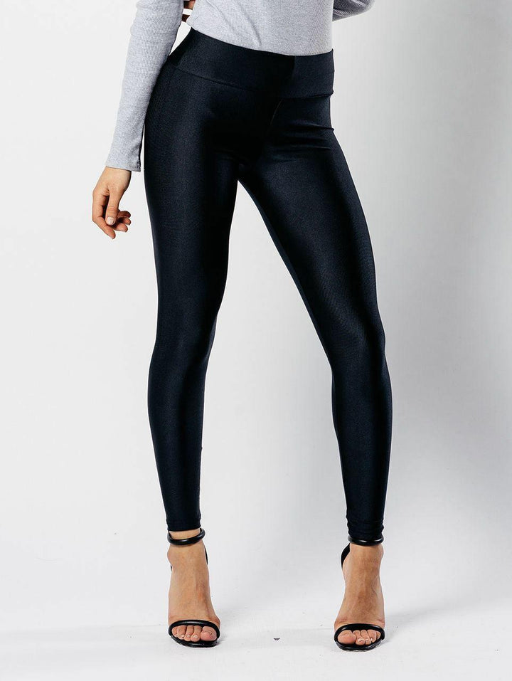 Black Shiny Disco Leggings - Lashra Fashion