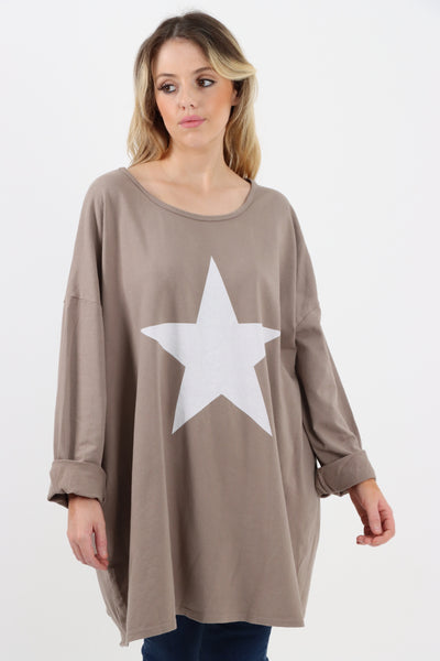 Made In Italy Plain Star Oversized Top