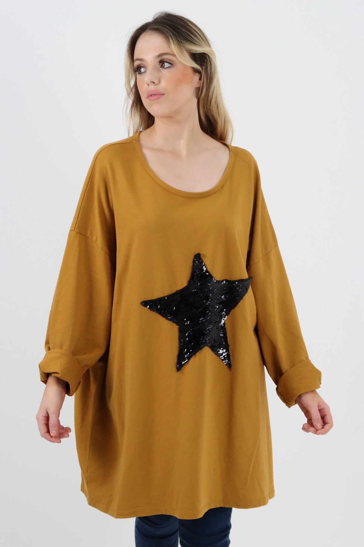 Made In Italy Sequin Star Oversized Top