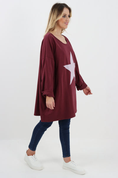 Made In Italy Plain Star Oversized Top