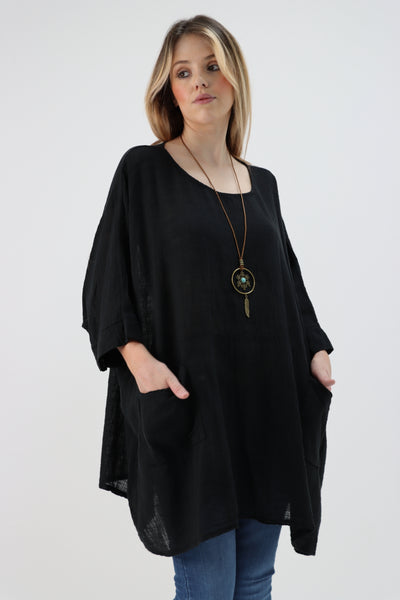 Made In Italy Cotton Necklace Batwing Top