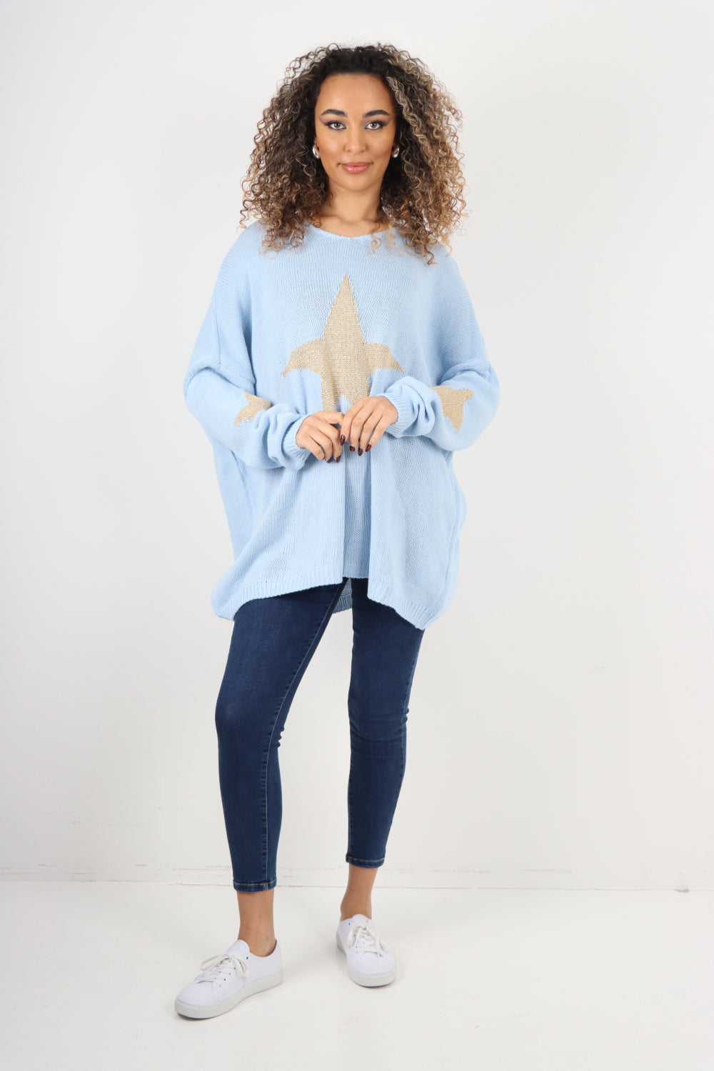 Sparkle Star Print Sleeve Oversized Jumper Top