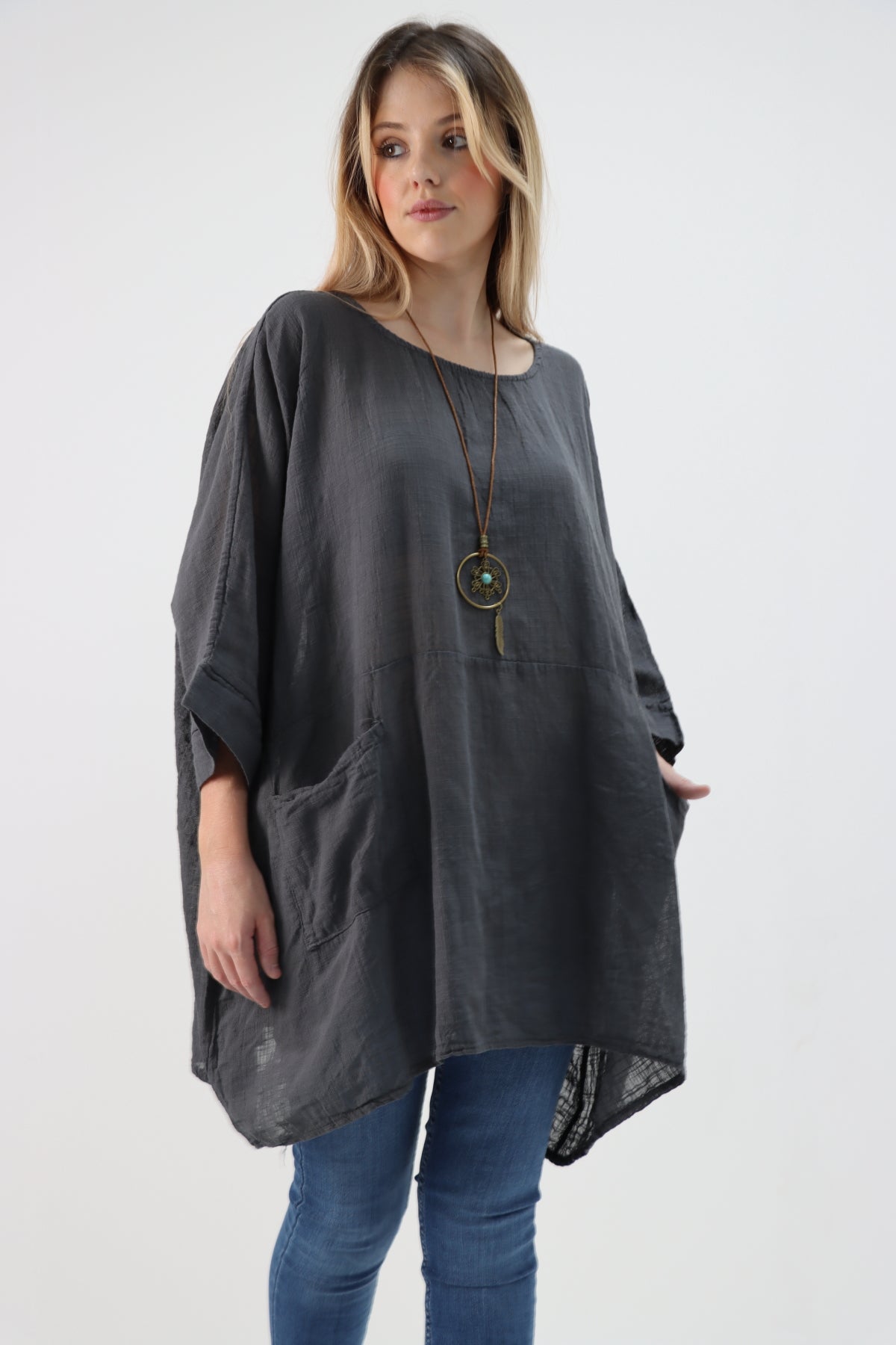 Made In Italy Cotton Necklace Batwing Top