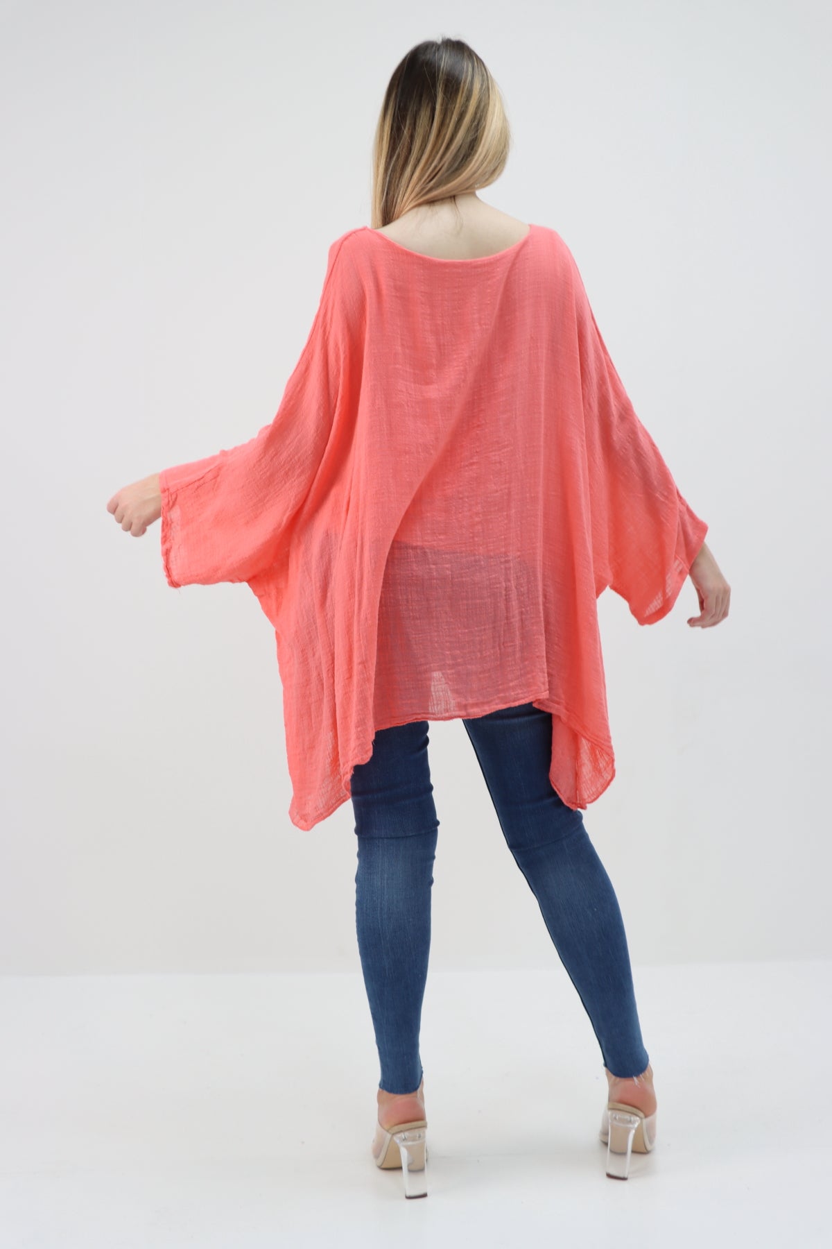 Made In Italy Cotton Plain Batwing Top
