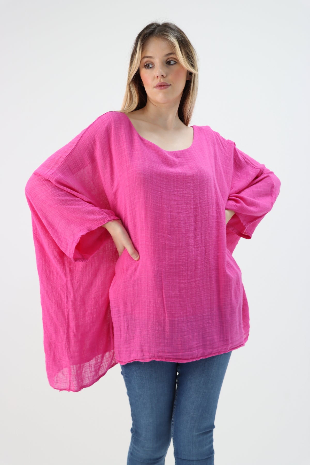Made In Italy Cotton Plain Batwing Top