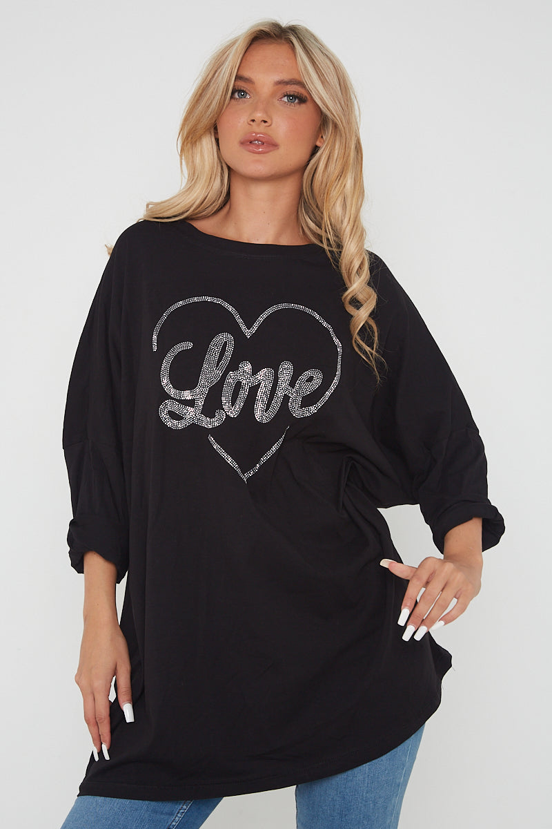 Made In Italy Heart Star Paris Love Stud Detailed Plain Top