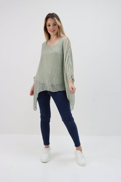 Made In Italy Silk Short Batwing Top