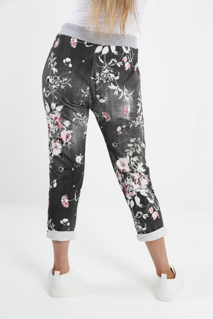 Made In Italy Leaf Floral Print Joggers - Lashra Fashion